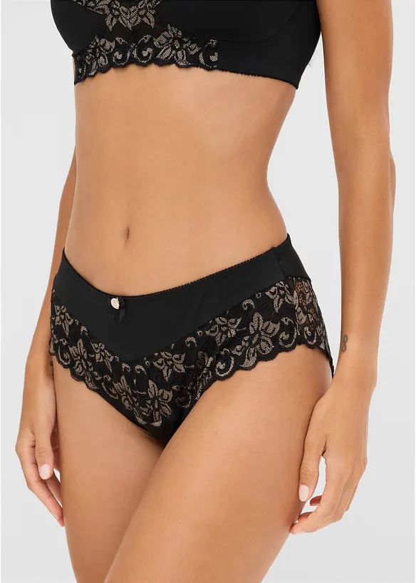 Maxislip mit zarter Spitze in schwarz von vorne - bonprix