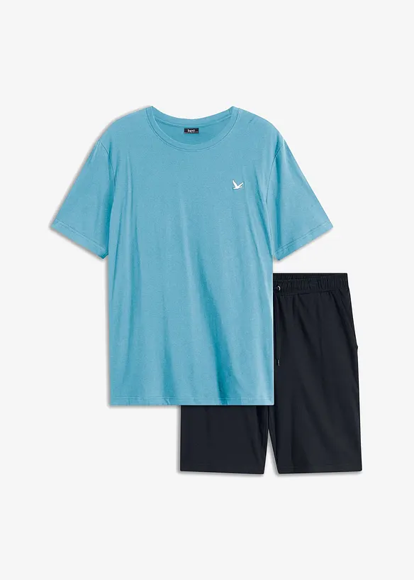 T-Shirt und Shirt-Bermuda (2-tlg.Set) in blau von vorne - bonprix