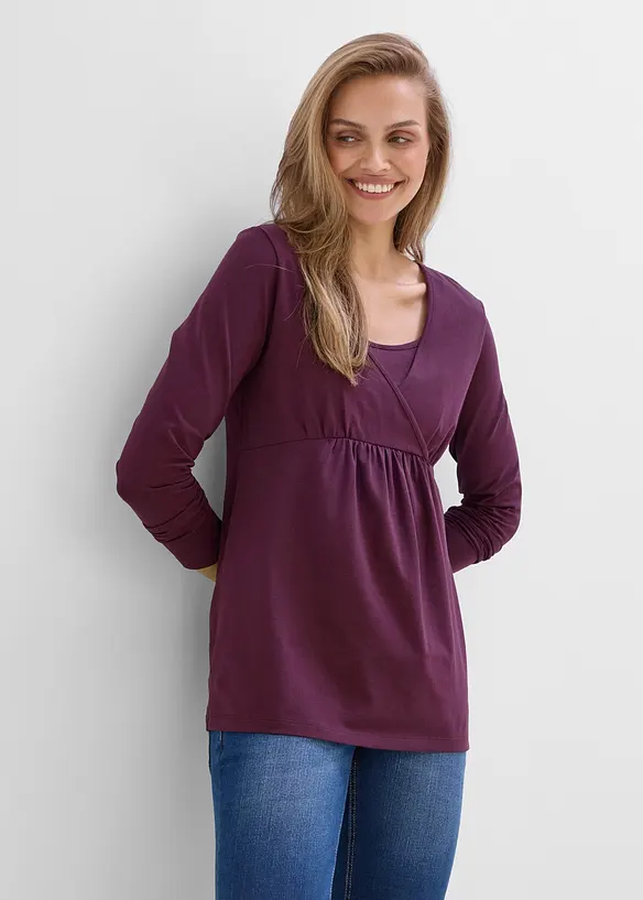 2-in-1 Umstands- und Stillshirt aus Bio-Baumwolle in rot von vorne (im Anschnitt) - bonprix