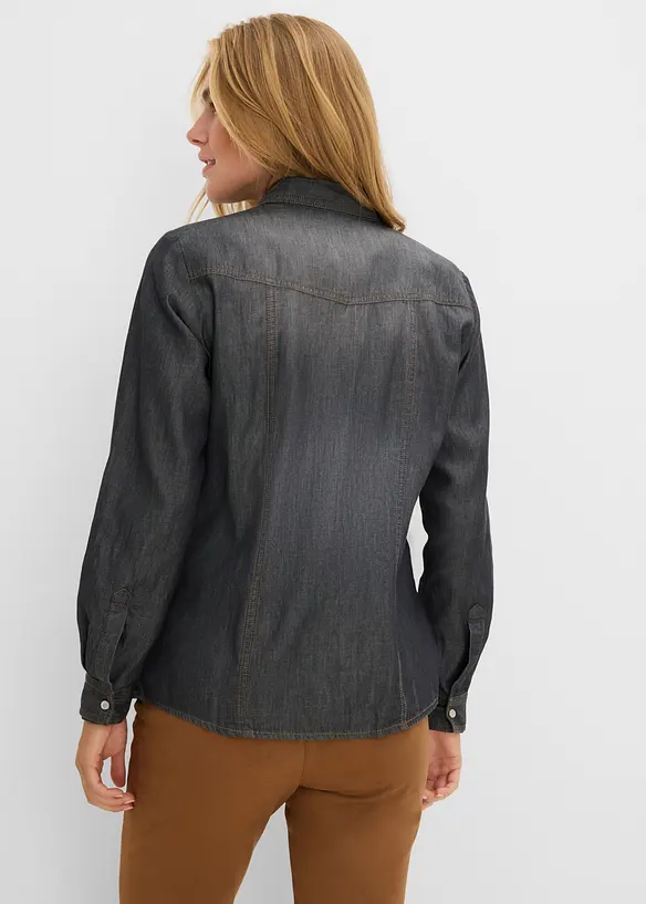 Jeansbluse aus reiner Bio-Baumwolle in schwarz von hinten (im Anschnitt) - bonprix
