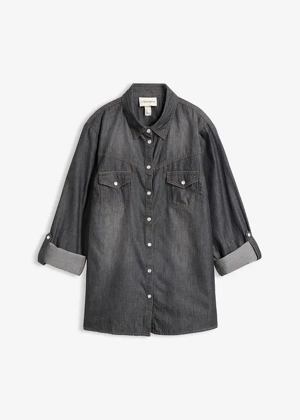 Jeansbluse aus reiner Bio-Baumwolle in schwarz von vorne - bonprix