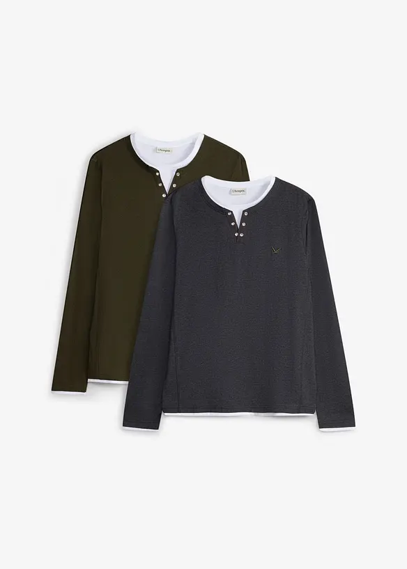 2-in-1 Langarmshirt in Regular Fit (2er Pack) in grün von vorne - bonprix