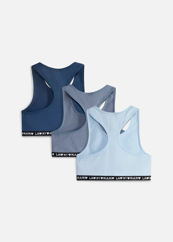 Bustier mit weicher Baumwolle (3er Pack) in blau von hinten - bonprix