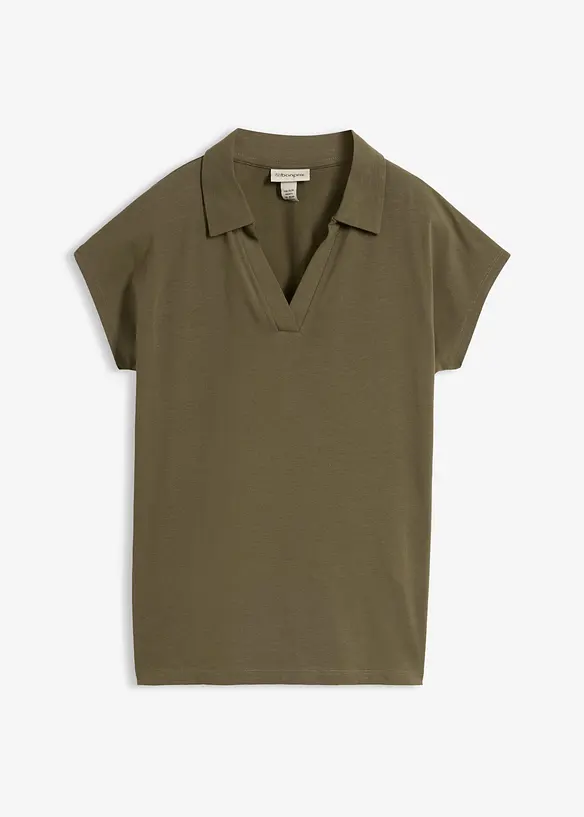Poloshirt aus elastischem Baumwoll-Mix in grün von vorne - bonprix Poloshirt aus elastischem Baumwoll-Mix in grün von vorne - bonprix
