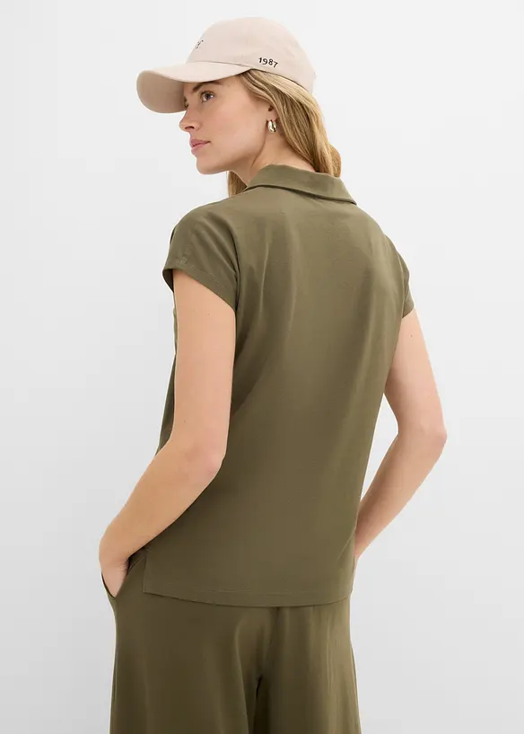 Poloshirt aus elastischem Baumwoll-Mix in grün von hinten (im Anschnitt) - bonprix Poloshirt aus elastischem Baumwoll-Mix in grün von hinten (im Anschnitt) - bonprix