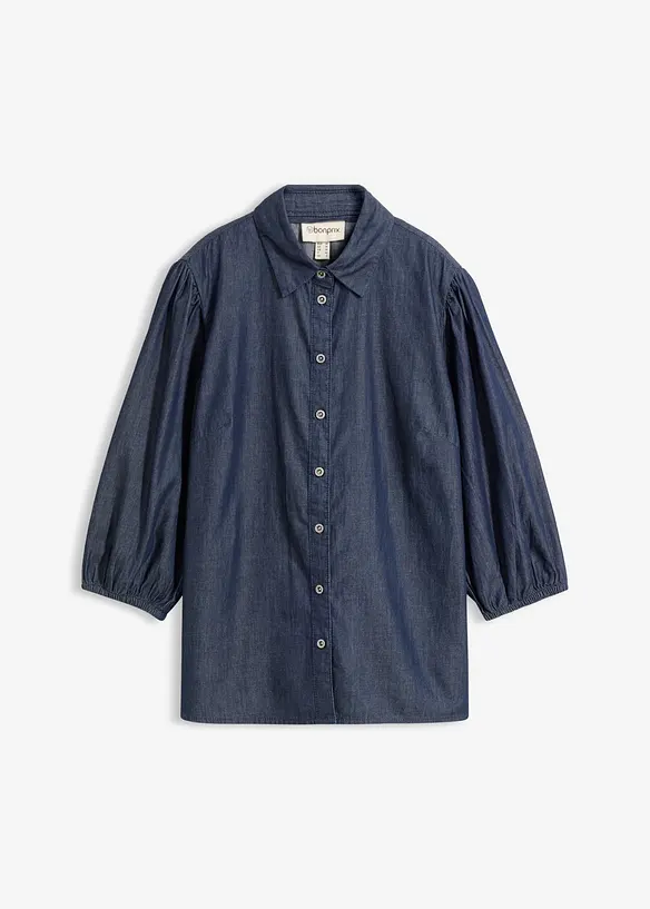 Jeansbluse mit Puffärmeln aus Bio-Baumwolle in blau von vorne - bonprix Jeansbluse mit Puffärmeln aus Bio-Baumwolle in blau von vorne - bonprix