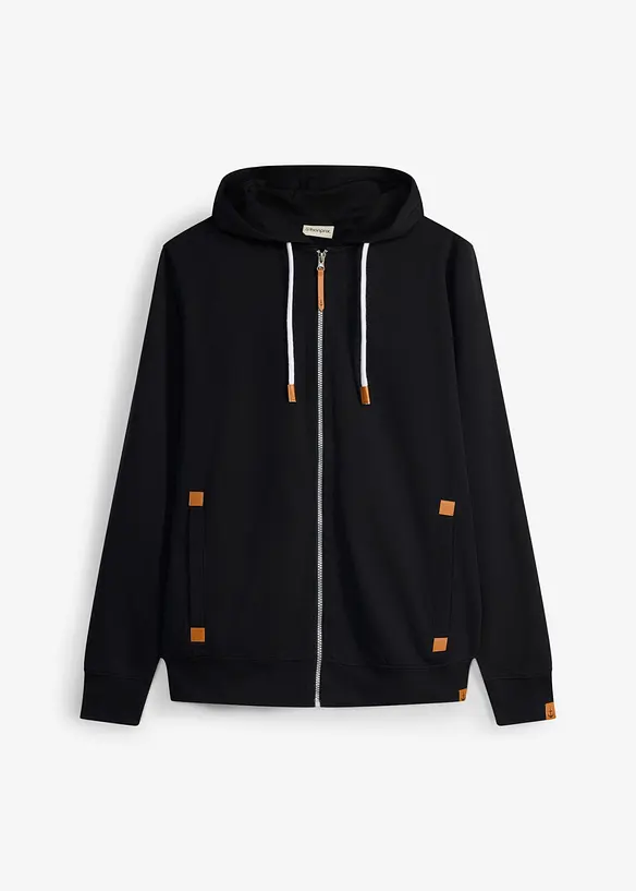 Kapuzen-Sweatjacke mit Lederimitat-Details in schwarz von vorne - bonprix