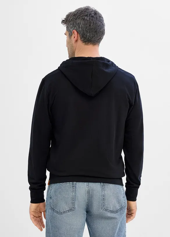 Kapuzen-Sweatjacke mit Lederimitat-Details in schwarz von hinten (im Anschnitt) - bonprix