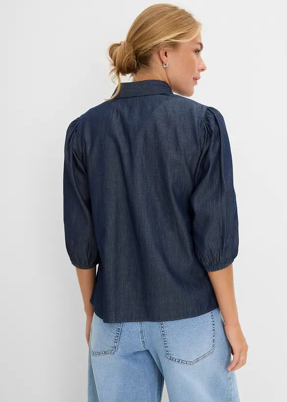 Jeansbluse mit Puffärmeln aus Bio-Baumwolle in blau von hinten (im Anschnitt) - bonprix Jeansbluse mit Puffärmeln aus Bio-Baumwolle in blau von hinten (im Anschnitt) - bonprix