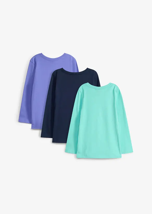 Langarmshirt (3er Pack) aus reiner Bio-Baumwolle in grün von hinten - bonprix