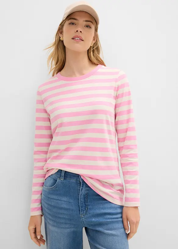 Streifenshirt aus reiner Bio-Baumwolle in rosa von vorne (im Anschnitt) - bonprix Streifenshirt aus reiner Bio-Baumwolle in rosa von vorne (im Anschnitt) - bonprix
