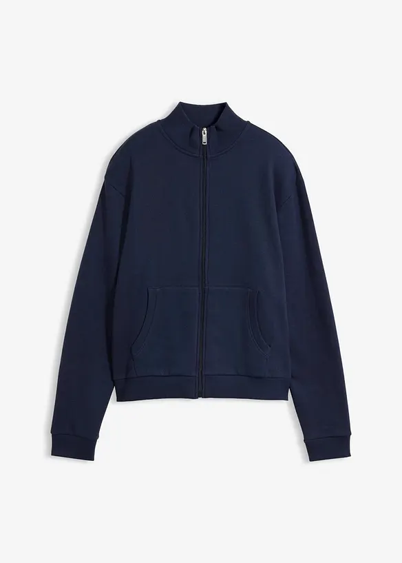 Sweatjacke aus reiner Bio-Baumwolle in blau von vorne - bonprix