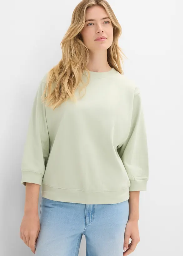 Oversize-Sweatshirt aus reiner Baumwolle in grün von vorne (im Anschnitt) - bonprix