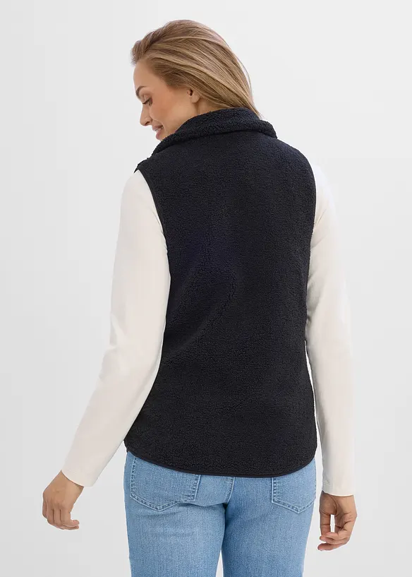3-in-1 weiche Umstands-und Trageweste aus Teddyfleece in schwarz von hinten (im Anschnitt) - bonprix