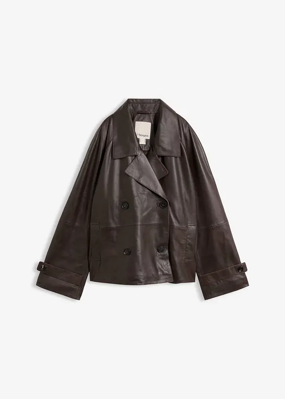 Cabanjacke aus Lammnappa-Leder in braun von vorne - bonprix Cabanjacke aus Lammnappa-Leder in braun von vorne - bonprix