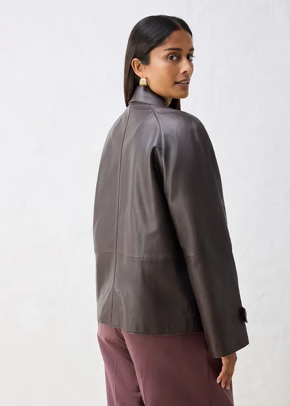 Cabanjacke aus Lammnappa-Leder in braun von hinten (im Anschnitt) - bonprix Cabanjacke aus Lammnappa-Leder in braun von hinten (im Anschnitt) - bonprix