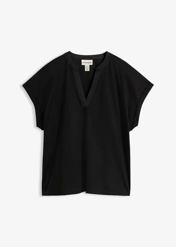 Shirt aus glattem Baumwoll-Seiden-Mix in schwarz von vorne - bonprix Shirt aus glattem Baumwoll-Seiden-Mix in schwarz von vorne - bonprix