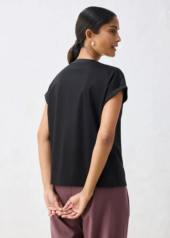 Shirt aus glattem Baumwoll-Seiden-Mix in schwarz von hinten (im Anschnitt) - bonprix Shirt aus glattem Baumwoll-Seiden-Mix in schwarz von hinten (im Anschnitt) - bonprix