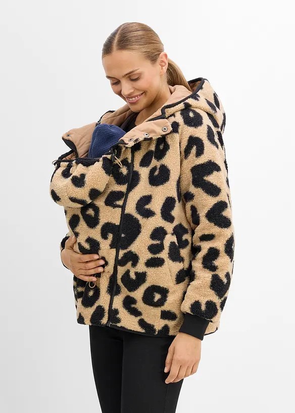 3-in-1 Teddyfleece Jacke für die Schwangerschaft und danach (2-tlg. Set) in beige von vorne (im Anschnitt) - bonprix
