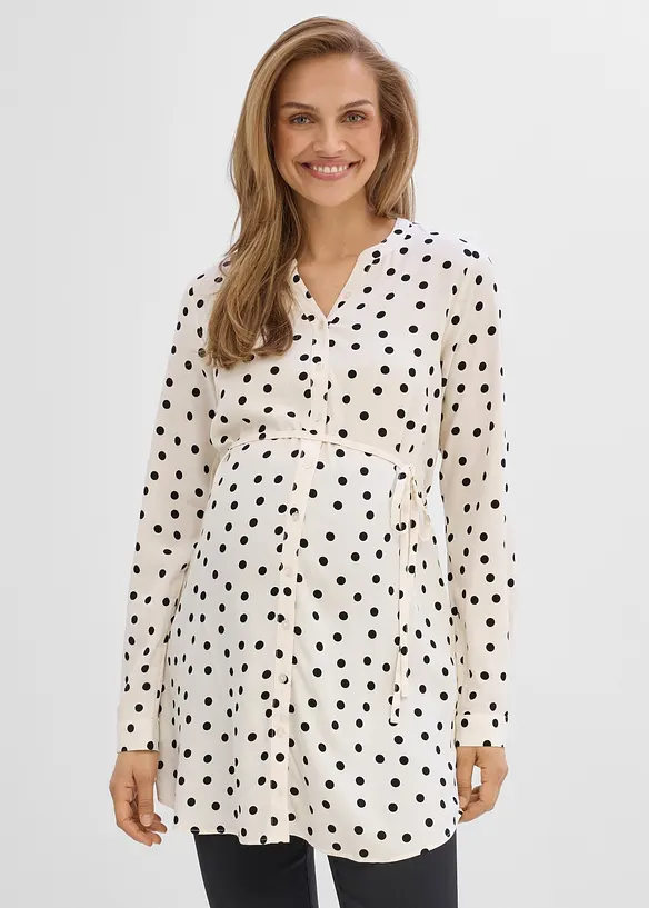 2-in-1 Umstands- und Stillblusenkleid aus fließender Viskose in weiß von vorne (Totalaufnahme) - bonprix 2-in-1 Umstands- und Stillblusenkleid aus fließender Viskose in weiß von vorne (Totalaufnahme) - bonprix