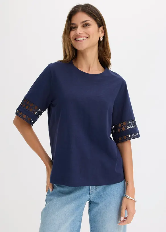 T-Shirt aus reiner Baumwolle in blau von vorne (im Anschnitt) - bonprix