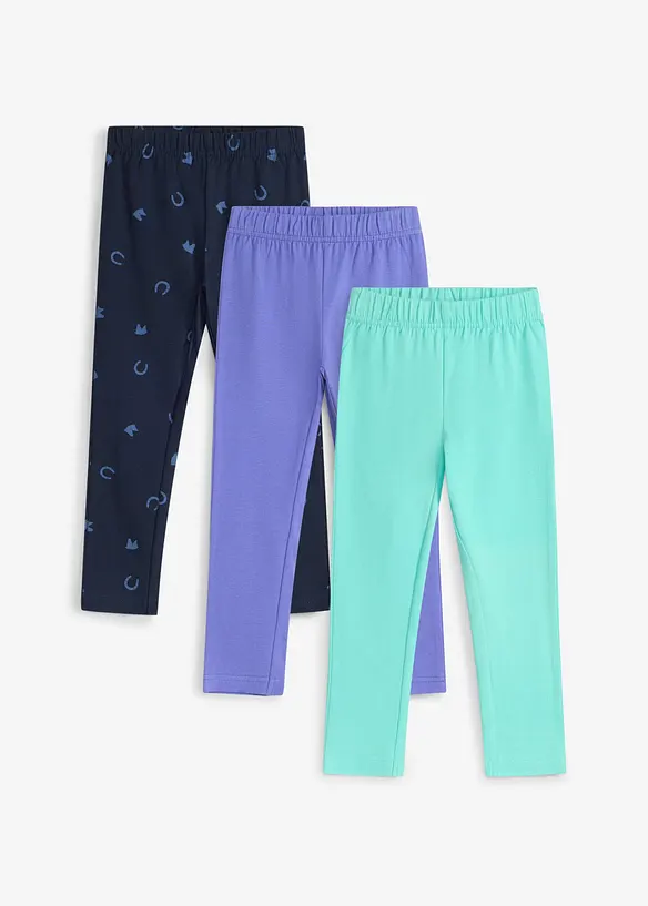 Leggings aus elastischem Bio-Baumwoll-Mix (3er Pack) in blau von vorne - bonprix