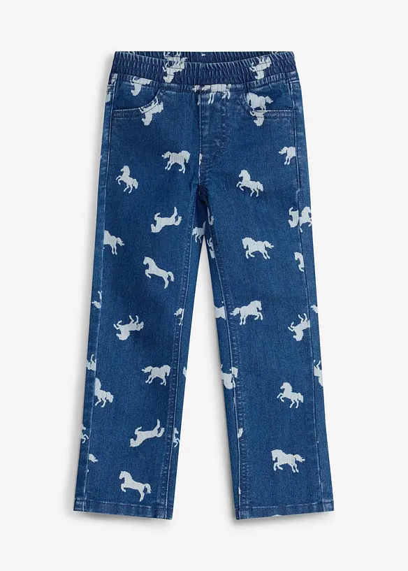 Schlupfjeans mit elastischem Bund Mid Waist in blau von vorne - bonprix