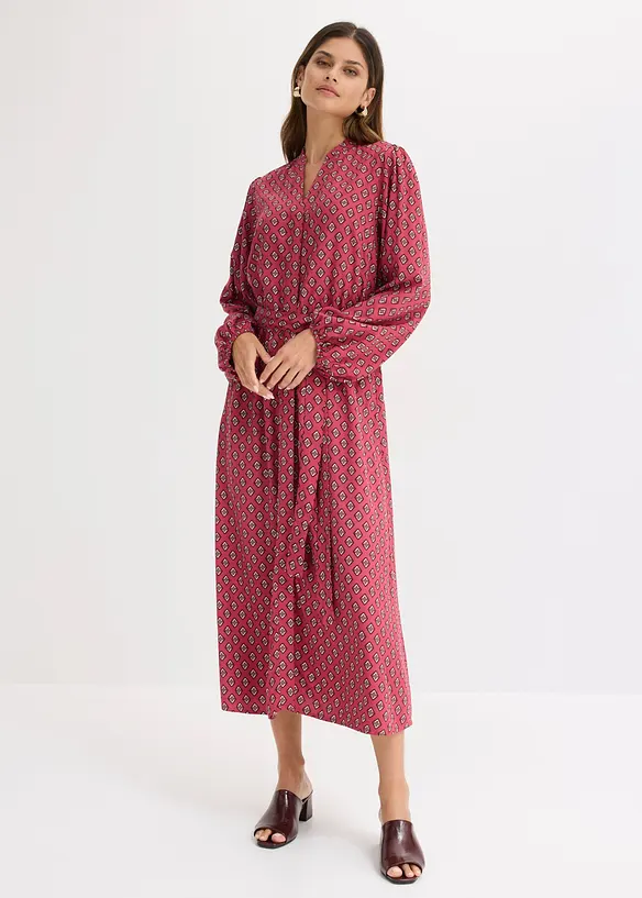 Hemdblusenkleid mit Bindegürtel in rot von vorne (Totalaufnahme) - bonprix Hemdblusenkleid mit Bindegürtel in rot von vorne (Totalaufnahme) - bonprix