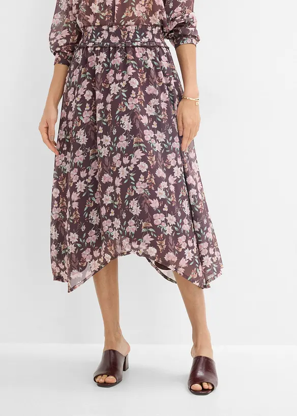 Chiffon-Midirock in lila von vorne - bonprix