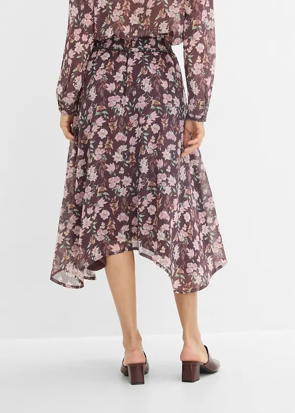 Chiffon-Midirock in lila von hinten - bonprix