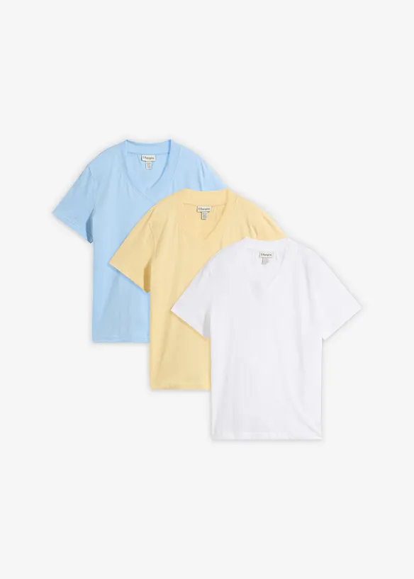 T-Shirt mit V-Ausschnitt aus reiner Bio-Baumwolle(3er Pack) in blau von vorne - bonprix T-Shirt mit V-Ausschnitt aus reiner Bio-Baumwolle(3er Pack) in blau von vorne - bonprix