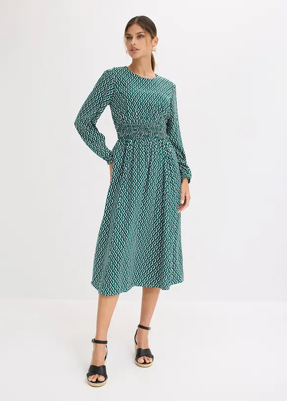 Midikleid aus fließender Viskose in grün von vorne (Totalaufnahme) - bonprix