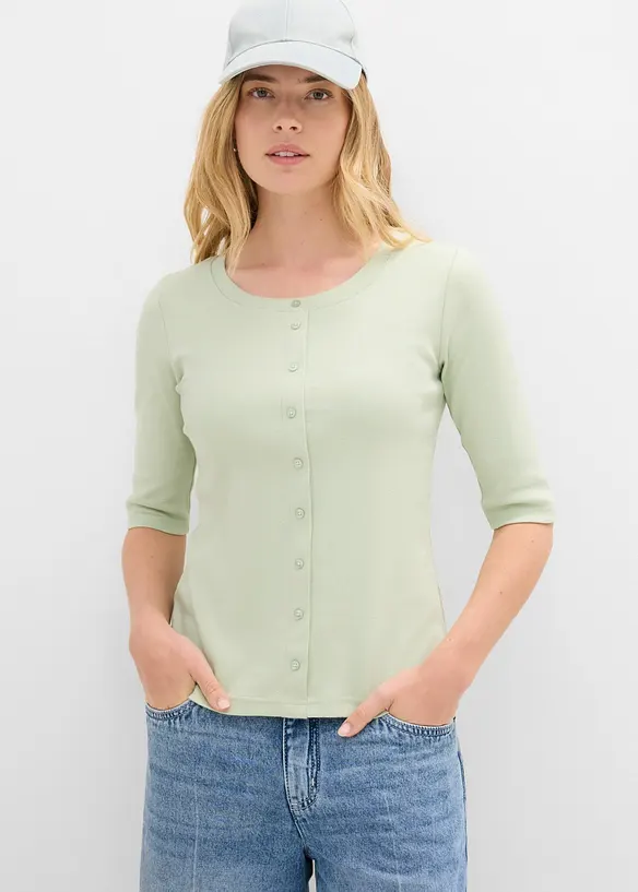 Rippshirt aus Bio-Baumwoll-Mix in grün von vorne (im Anschnitt) - bonprix Rippshirt aus Bio-Baumwoll-Mix in grün von vorne (im Anschnitt) - bonprix