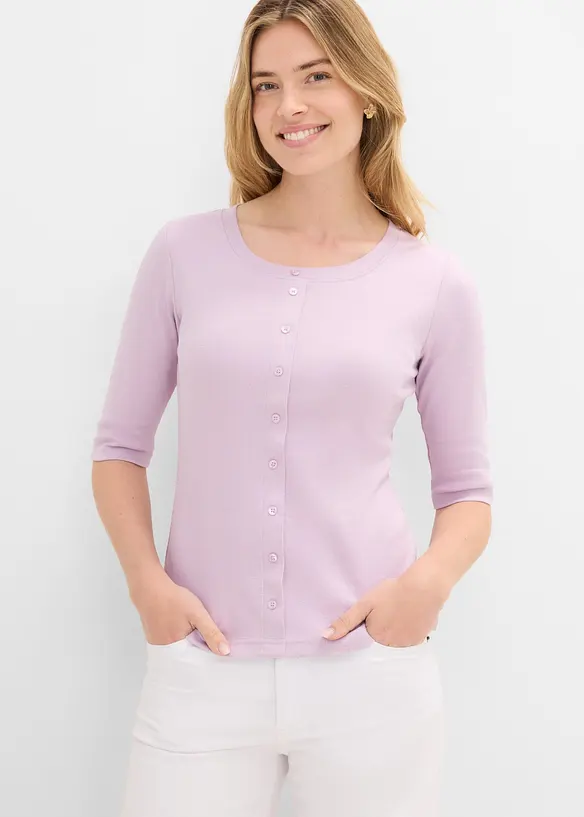 Rippshirt aus Bio-Baumwoll-Mix in lila von vorne (im Anschnitt) - bonprix Rippshirt aus Bio-Baumwoll-Mix in lila von vorne (im Anschnitt) - bonprix