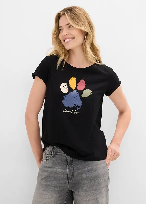 T-Shirt aus reiner Baumwolle in schwarz von vorne (im Anschnitt) - bonprix T-Shirt aus reiner Baumwolle in schwarz von vorne (im Anschnitt) - bonprix