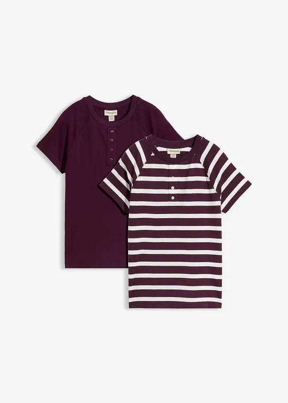 Raglan-Shirt aus reiner Baumwolle (2er Pack) in lila von vorne - bonprix Raglan-Shirt aus reiner Baumwolle (2er Pack) in lila von vorne - bonprix