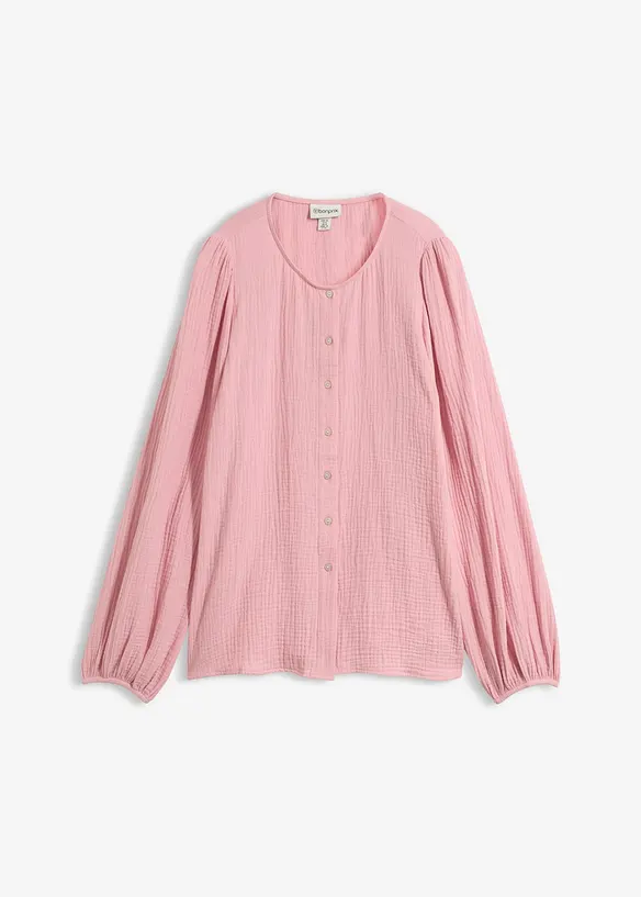 Musselin-Oversize-Bluse aus reiner Baumwolle in rosa von vorne - bonprix Musselin-Oversize-Bluse aus reiner Baumwolle in rosa von vorne - bonprix