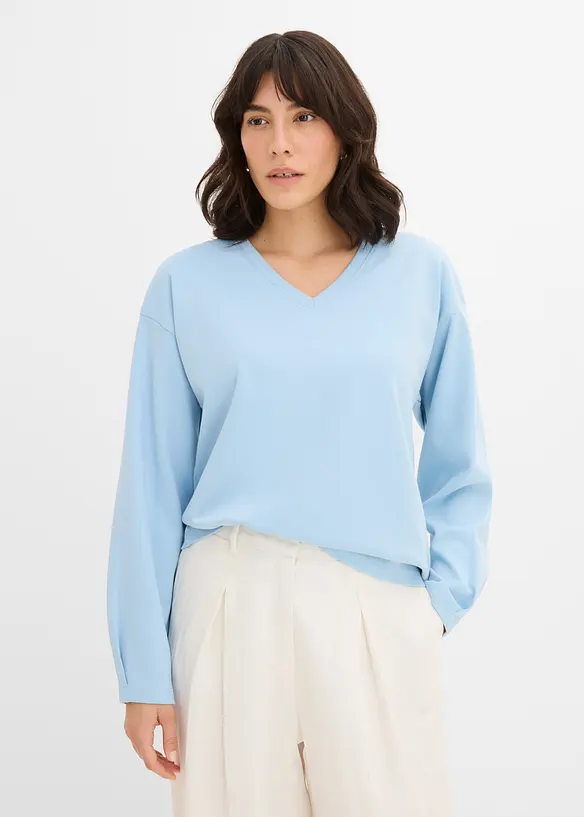 Langarmshirt aus reiner Bio-Baumwolle in blau von vorne (im Anschnitt) - bonprix