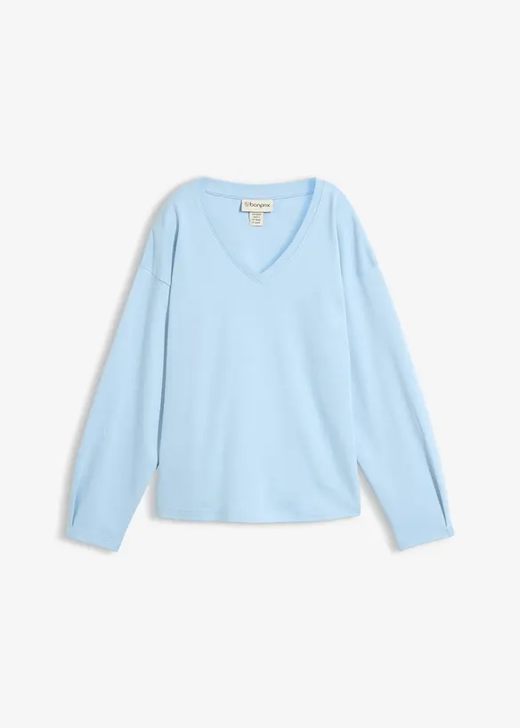 Langarmshirt aus reiner Bio-Baumwolle in blau von vorne - bonprix