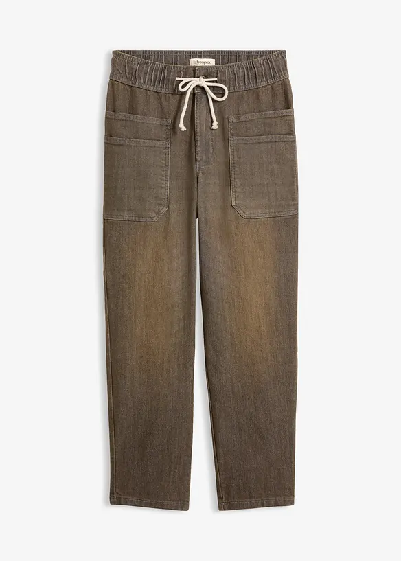 Straight-Jeans High Waist cropped in grau von vorne - bonprix