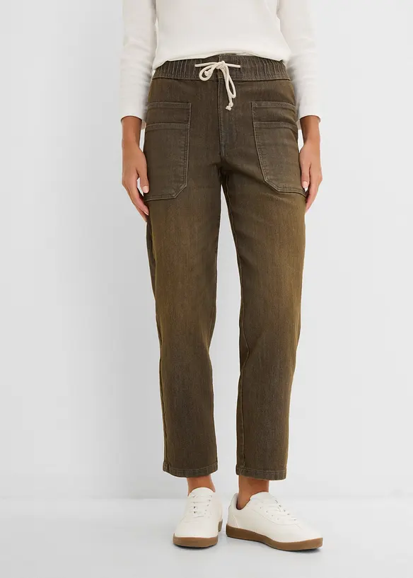 Straight-Jeans High Waist cropped in grau von vorne - bonprix