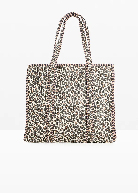 Wendeshopper aus Baumwolle mit Leo Print in beige von vorne - bonprix