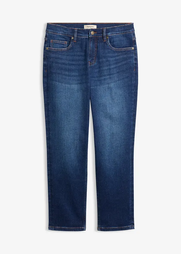 Mom-Jeans Mid Waist cropped in blau von vorne - bonprix