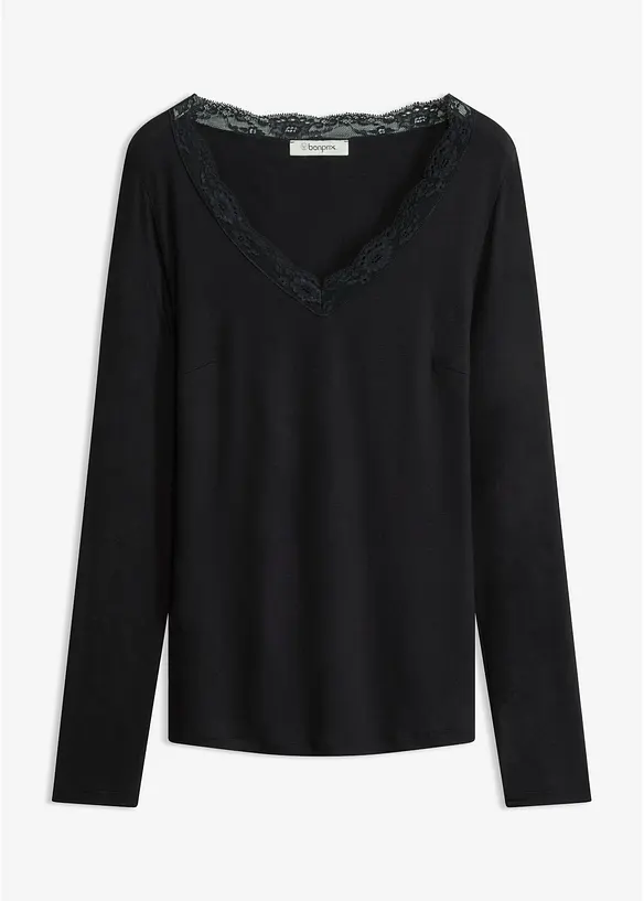 Langarmshirt aus softer Viskose in schwarz von vorne - bonprix Langarmshirt aus softer Viskose in schwarz von vorne - bonprix