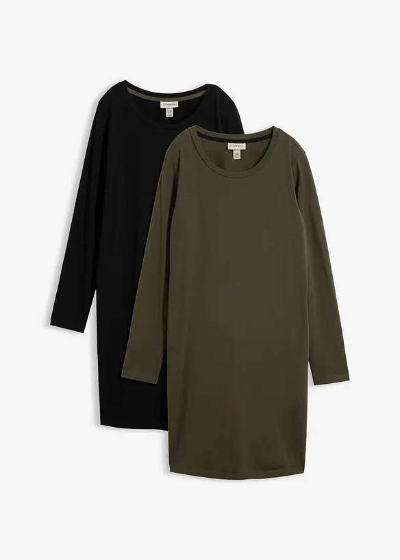 Jerseykleid aus Baumwolle mit Stretch (2er Pack) in grün von vorne - bonprix