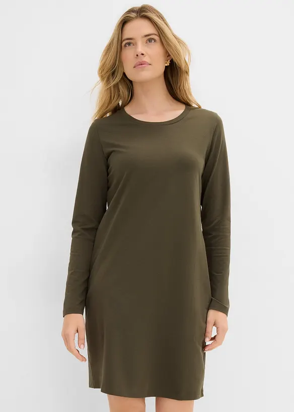 Jerseykleid aus Baumwolle mit Stretch (2er Pack) in grün von vorne (Totalaufnahme) - bonprix