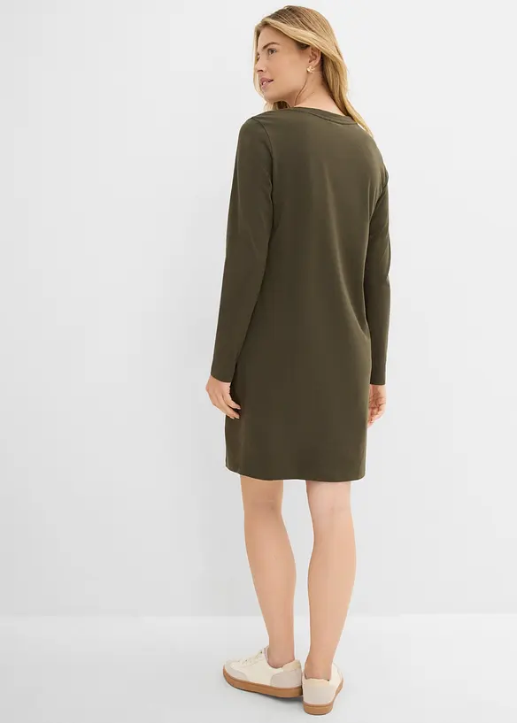Jerseykleid aus Baumwolle mit Stretch (2er Pack) in grün von hinten (Totalaufnahme) - bonprix