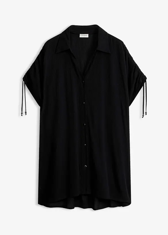 Oversize Strandbluse aus strukturiertem Crinkle in schwarz von vorne - bonprix Oversize Strandbluse aus strukturiertem Crinkle in schwarz von vorne - bonprix