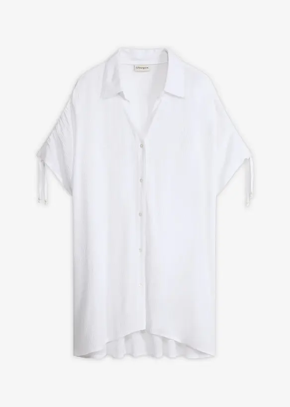 Oversize Strandbluse aus strukturiertem Crinkle in weiß von vorne - bonprix Oversize Strandbluse aus strukturiertem Crinkle in weiß von vorne - bonprix