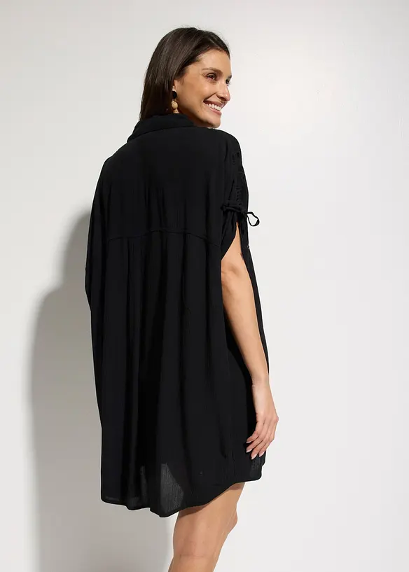 Oversize Strandbluse aus strukturiertem Crinkle in schwarz von hinten (im Anschnitt) - bonprix Oversize Strandbluse aus strukturiertem Crinkle in schwarz von hinten (im Anschnitt) - bonprix
